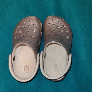 CROCS Kids' Shimmering Silver CLOGS Shoes